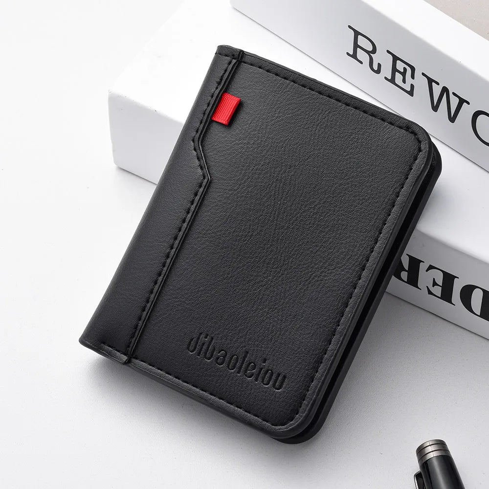 Ultra-thin Mini Soft PU Leather Card Wallet Vertical Slim Holder — Black | KIMLUD