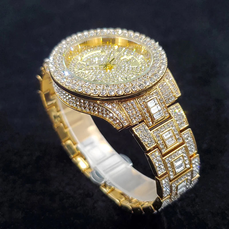 Stainless Steel Diamond Luxury Watch — Gold | KIMLUD