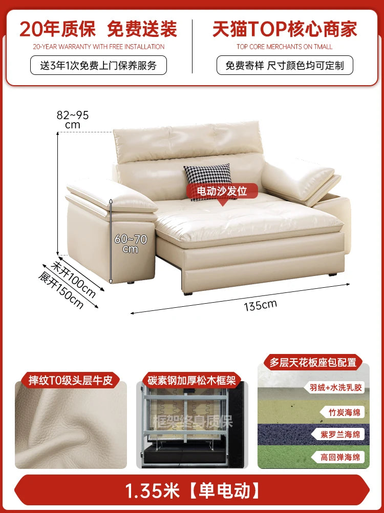 Genuine Leather Nordic Folding Recliner Sofa — White | KIMLUD