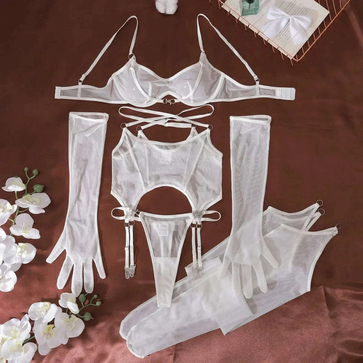 KIMLUD, Women Transparent Bra Set Hot Erotic Sexy Costumes Solid Color Underwear Seamless Bra Thong Garters Sexy Lingerie Sets, KIMLUD Womens Clothes