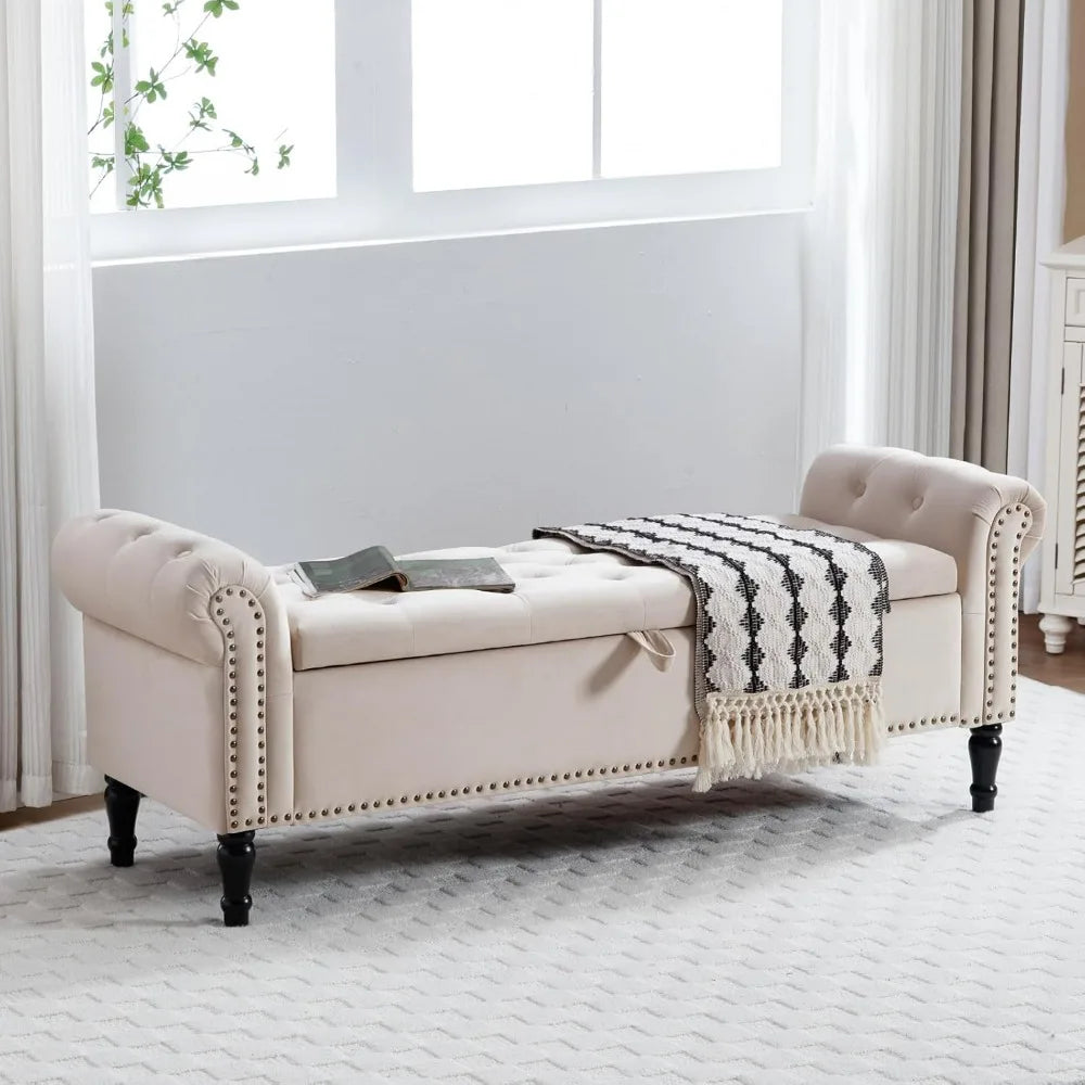 67'' End of Bed Storage Bench King Size, Storage Bench for Bedroom End of Bed, Upholstered Tufted Storage Ottoman Benches with A