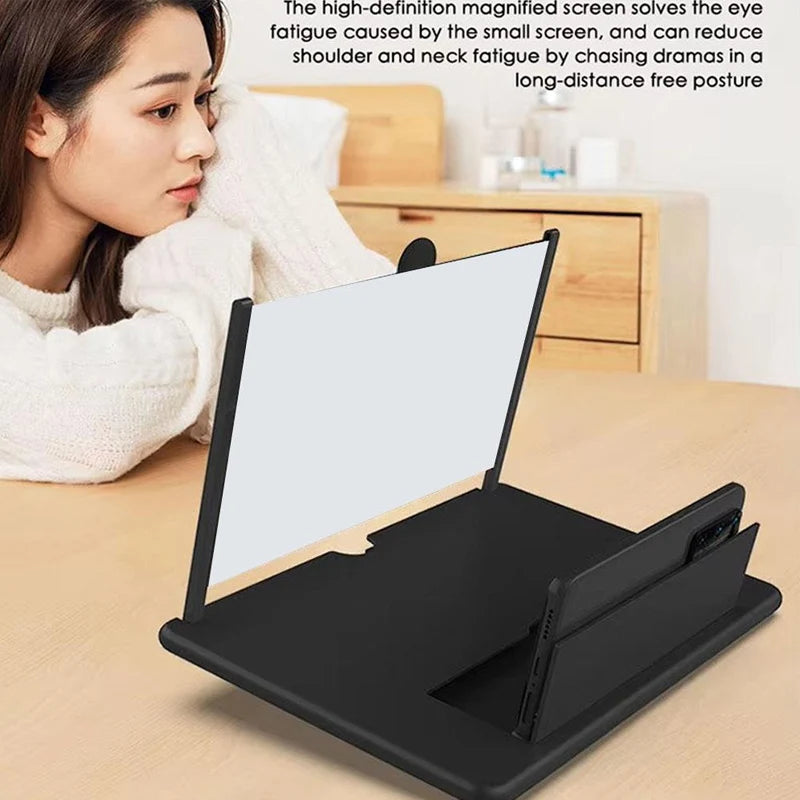 Pull-Out Phone Screen Amplifier 10 12 Inch 3D HD Video Magnifier with Anti-Blue Light Foldable Lazy Stand for All Smartphones