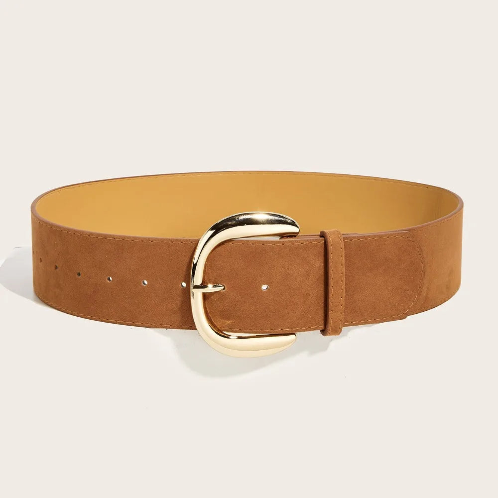 Suede Leather Wide Belt Pin Buckle — Black | KIMLUD