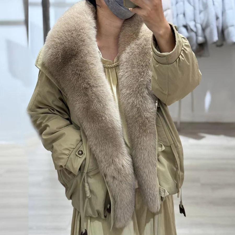 Down Jacket – Shawl Collar Real Fox Fur – Puffer | KIMLUD