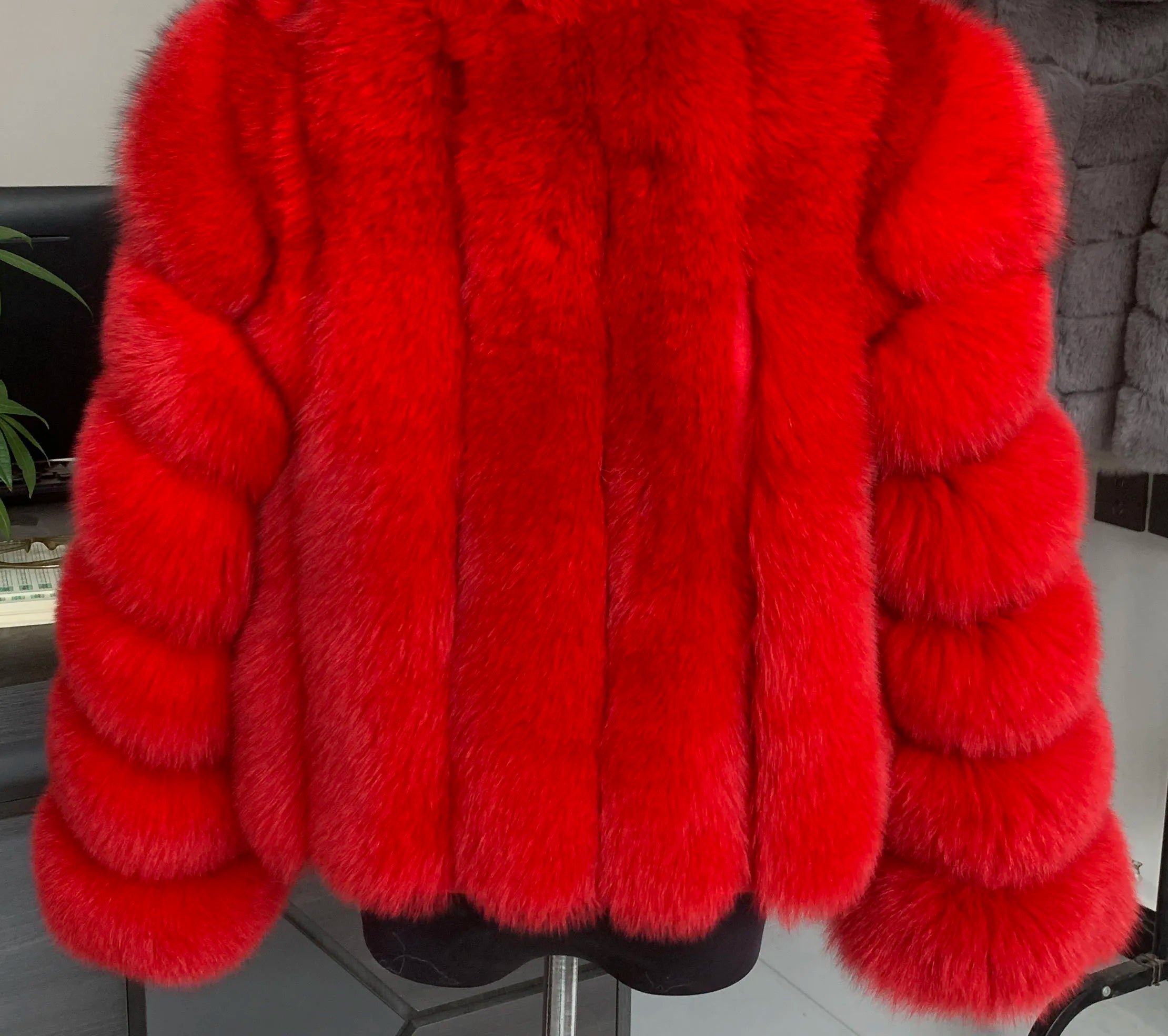 Women's fur coat, real fox skin vertical jacket, natural fox skin short clothing, long sleeved women's coat