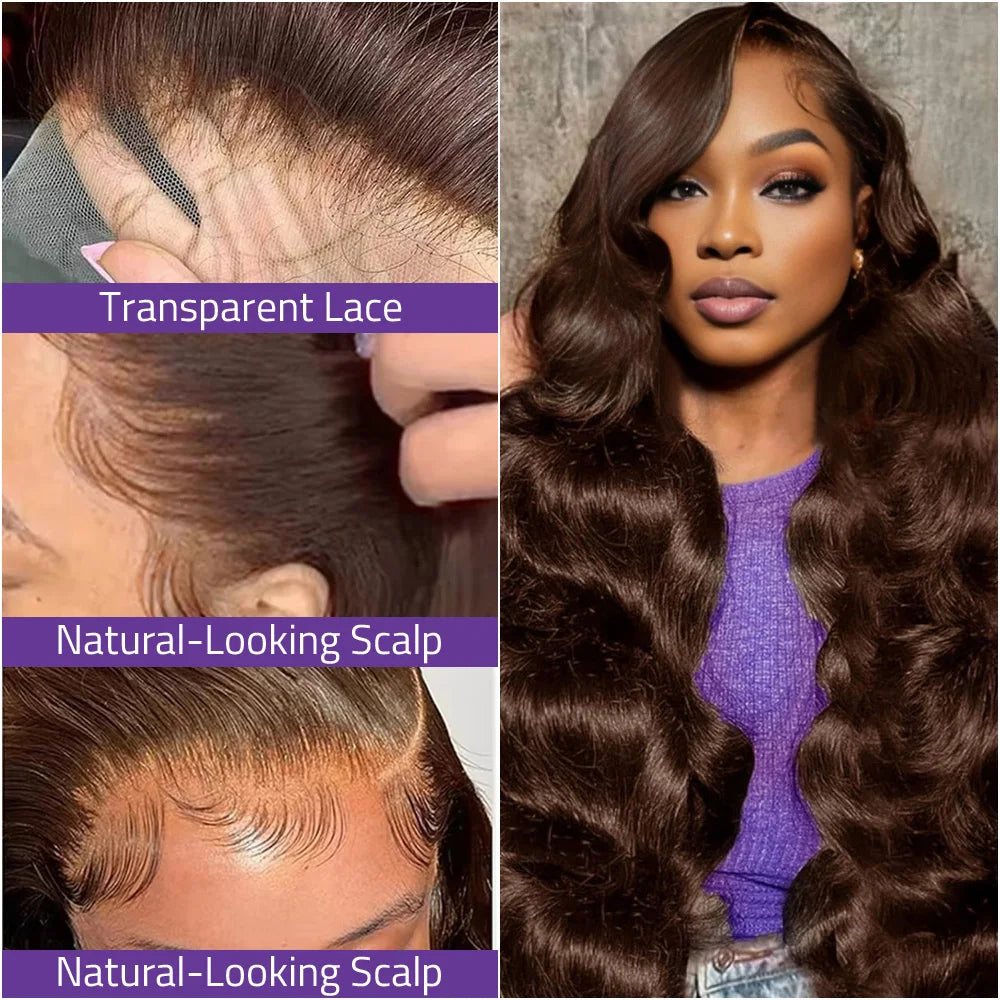 Lace Front Wig – 36in Body Wave – Human Hair – Chocolate Brown | KIMLUD