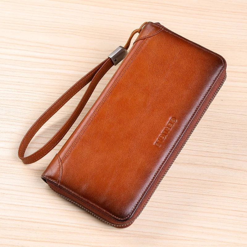 Long Leather Wallet – Anti-Theft – Cow Leather – Gradient Color | KIMLUD