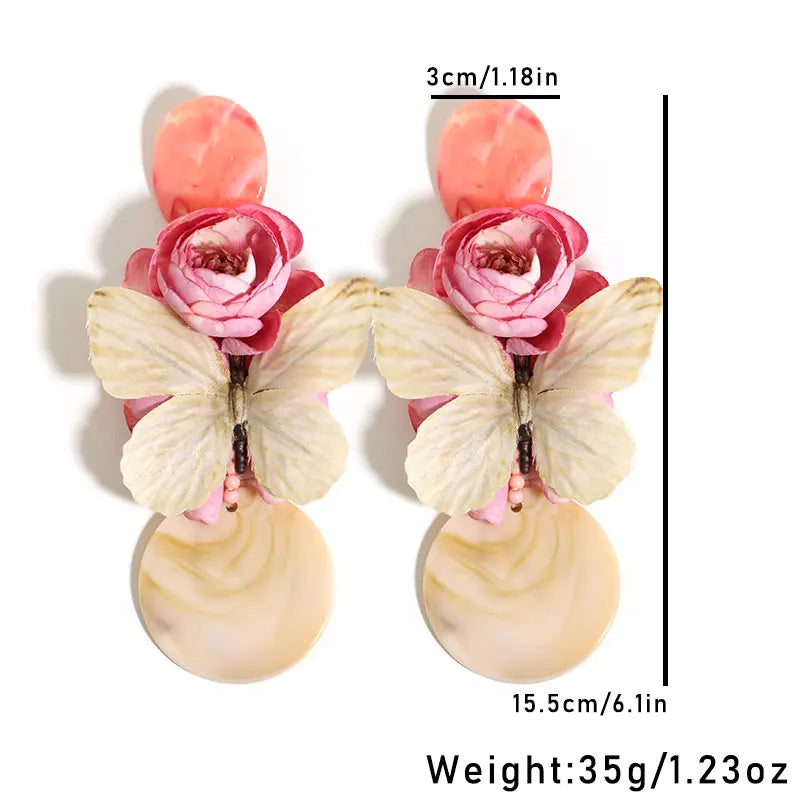 Statement Bohemian Rose Butterfly Earrings For Women Girl Trendy Luxury Vintage Fairy Wedding Party Jewelry Accessoies
