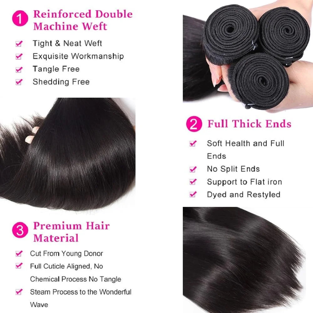 Human Hair Bone Straight Bundles Weft — Black | KIMLUD