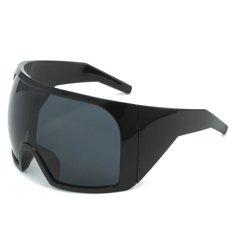 Oversized Shield Sunglasses Wrap Anti Wind UV400 — Black | KIMLUD