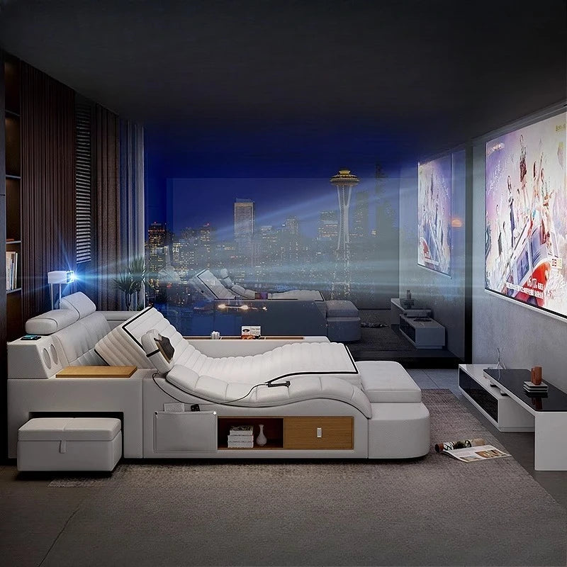 multifunctional king size Double bed bases bed frame storage twin letto matrimoniale Massage chair projector bedroom furniture
