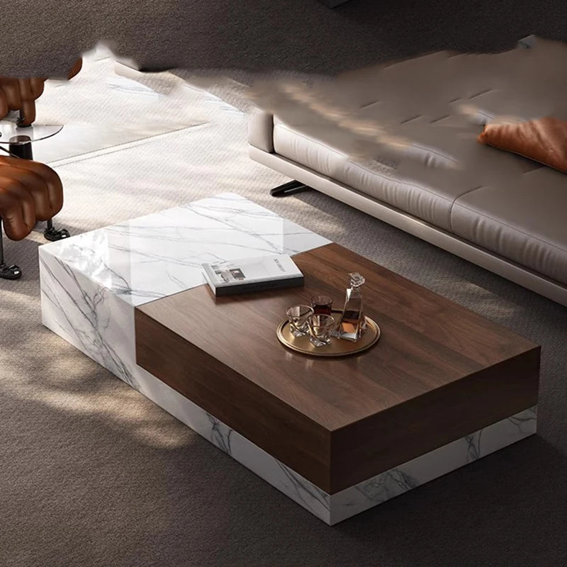 Nordic Minimalist Coffee Table With Walnut Top — Ivory | KIMLUD