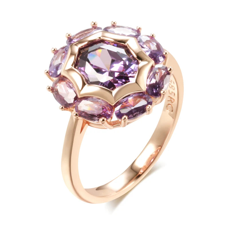 Kinel Unusual Sparkling Oval Purple Natural Zircon Rings for Women Luxury 585 Rose Gold Color Party Daily Fine Jewelry 2023 New