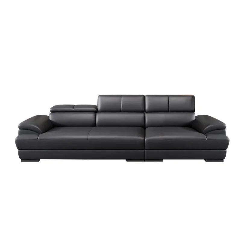 Minimalist Sectional Sofa Modular Design With Cowhide Accents — Charcoal Black | KIMLUD