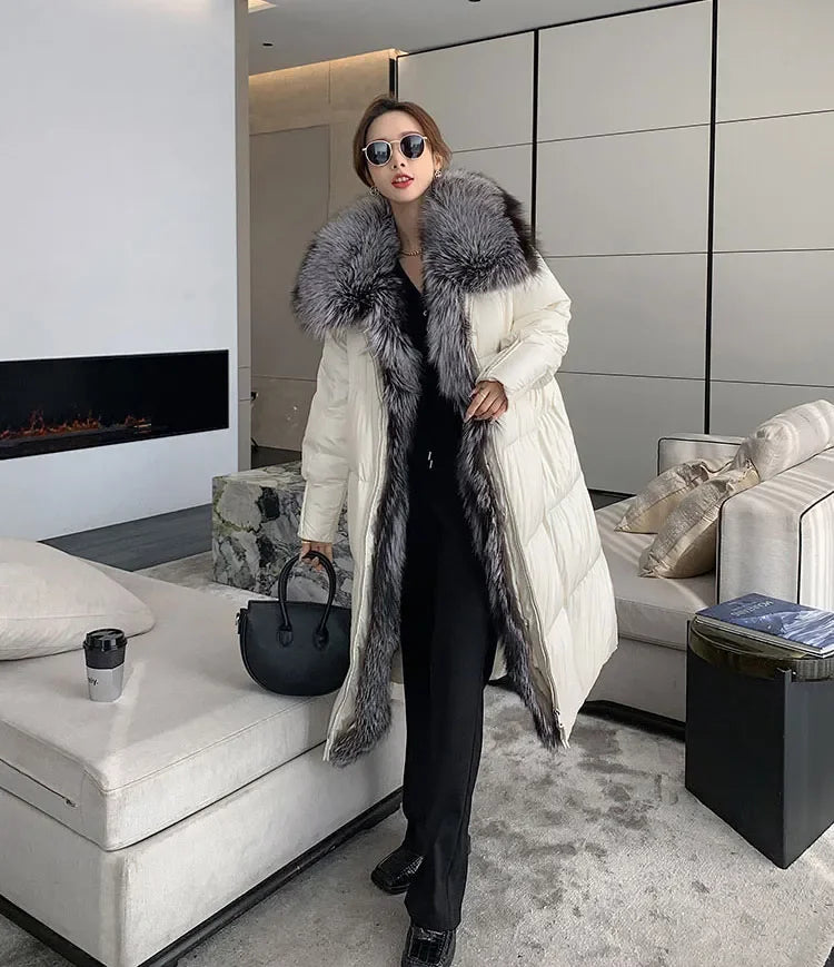 Hot Sales New Winter Long Goose Down Female Parka Fashion Thicken Warm Down Jacket with Large Real Fox Fur Collar Women Overcoat