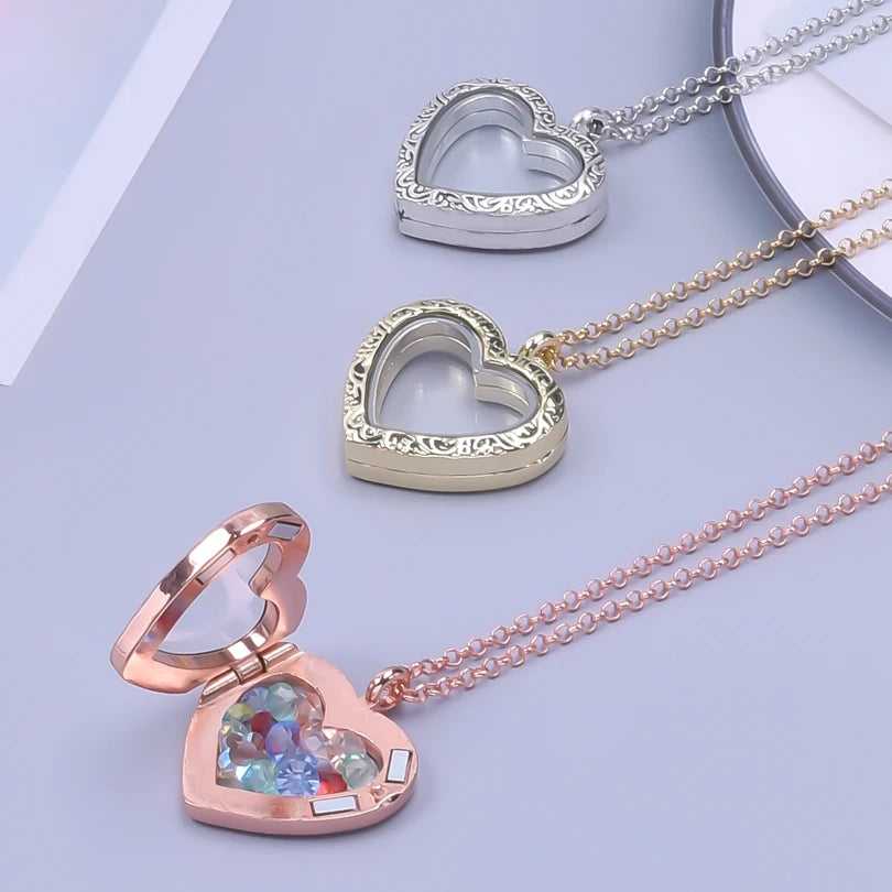 Silver-Tone Heart-Shaped Glass Reliquary Locket Pendant With Antique Filigree Keepsake Window — Silver | KIMLUD