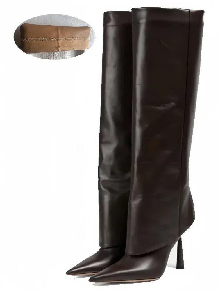 Women's Fashion Retro Stone Pattern Pointed Sleeve Skirt Boots European and American High End Loose Pants Banquet Boots