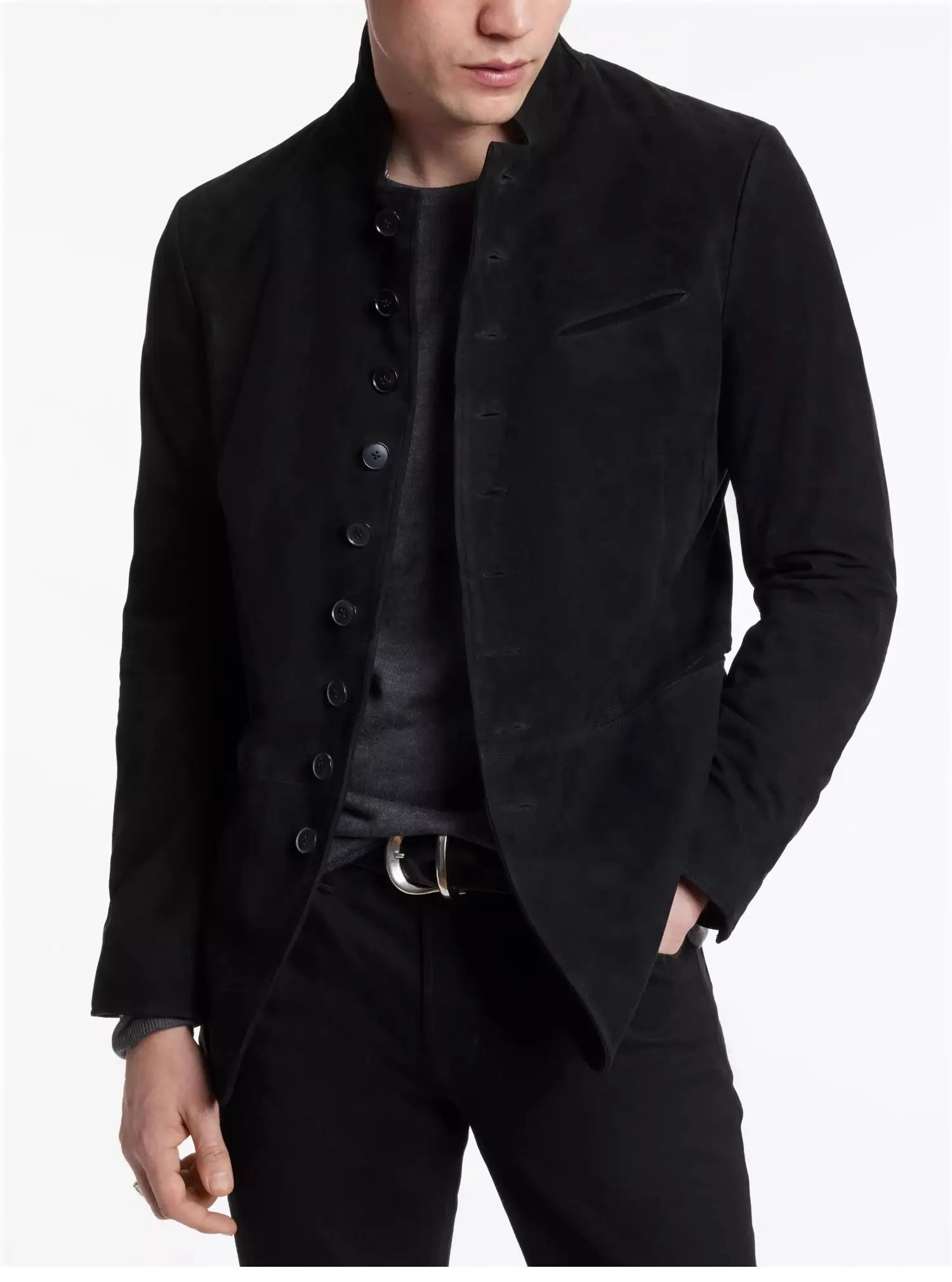 Styling collar edge cuffs multi-button leather suit men's goat suede leather jacket
