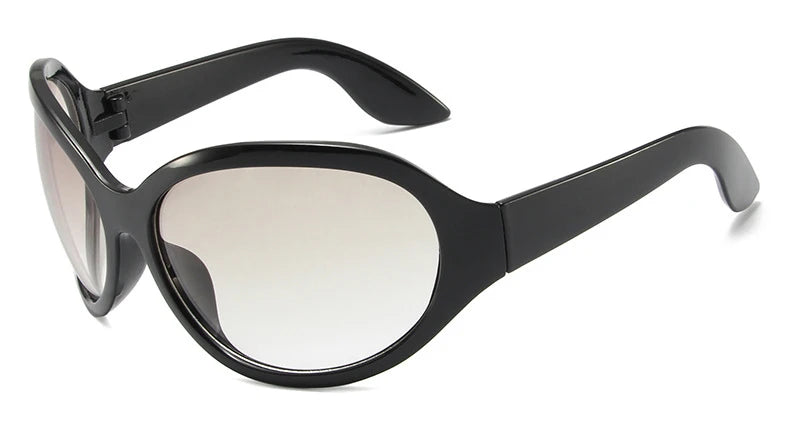 Oversized Y2K Sunglasses Wraparound Frames — Silver | KIMLUD