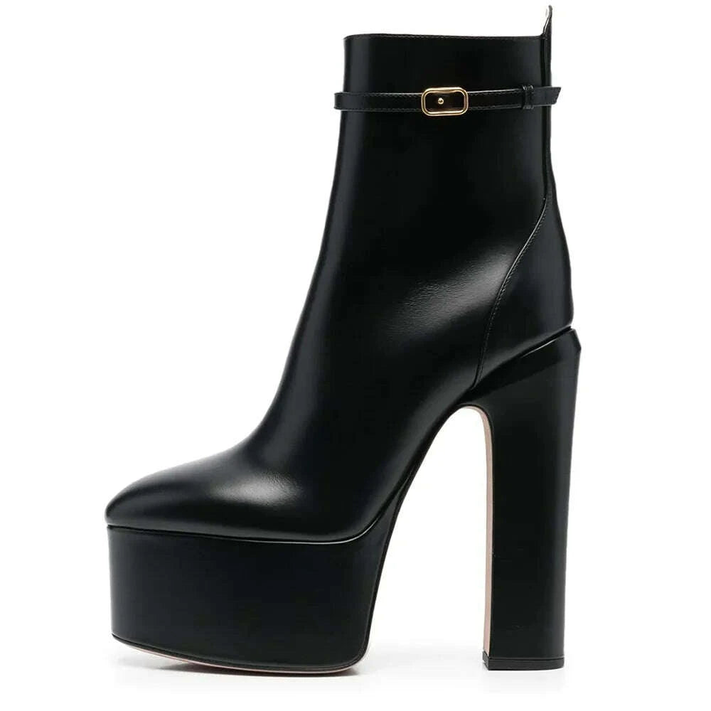 KIMLUD, Aucegi Delicate Women Round Toe Platform Chunky High Heel Ankel Boots Fashion Genuine Leather Side Zipper Dress Handmade Shoes, KIMLUD Womens Clothes