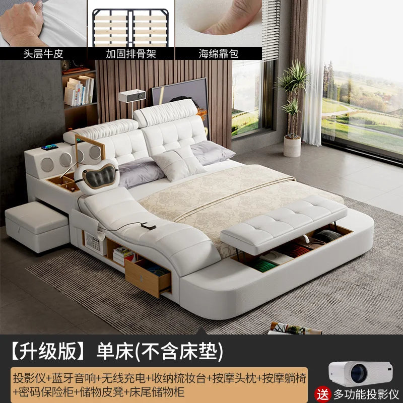 multifunctional king size Double bed bases bed frame storage twin letto matrimoniale Massage chair projector bedroom furniture