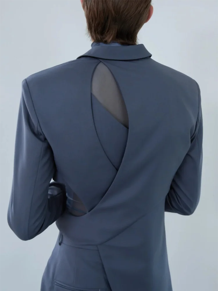 VGH Solid Hollow Out Casual Irregular Blazers For Women Notched Collar Long Sleeve Spliced Button Temperament Blazer Female New - KIMLUD