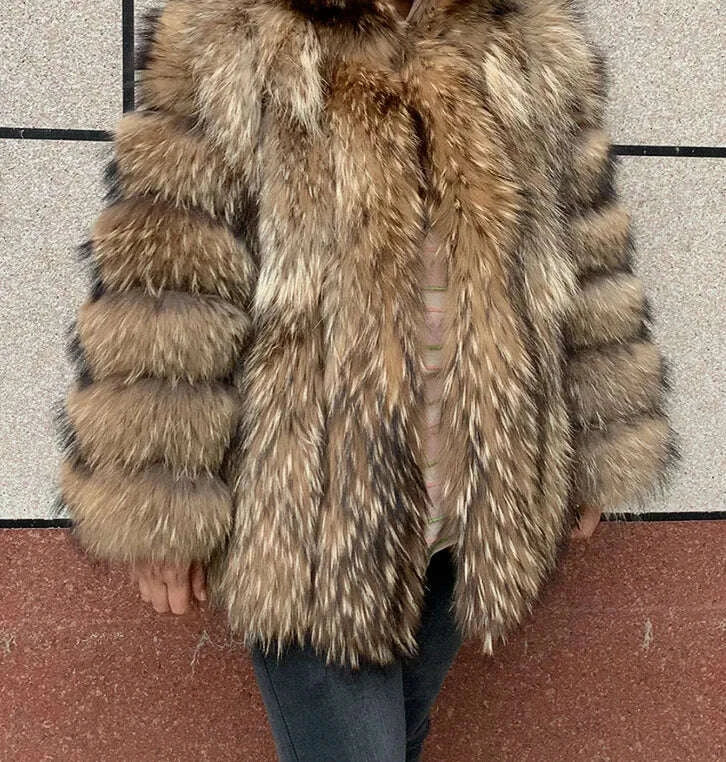 KIMLUD, Women's clothing fur coat red fox coat vertical stripe silver fox red fox fur coat fox fur coat women's natural fur coat coat, KIMLUD Womens Clothes