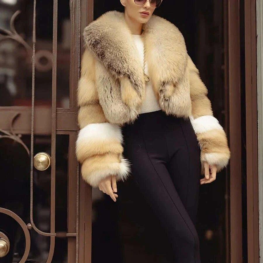 KIMLUD, Real Golden lsland Fox Fur Coat With Lapel Natural Golden lsland Fox Fur Coat Real Fur Coat Best Selling Furry Jacket Women, KIMLUD Womens Clothes