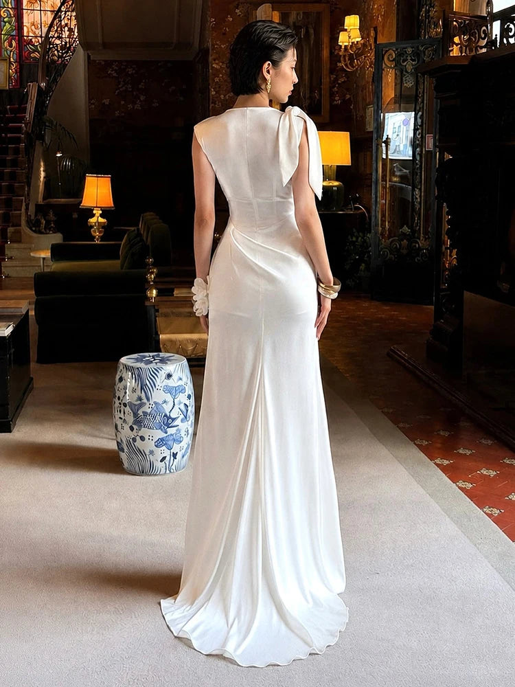 Evening Dress – One Shoulder Draped Ruched – Satin – Champagne | KIMLUD