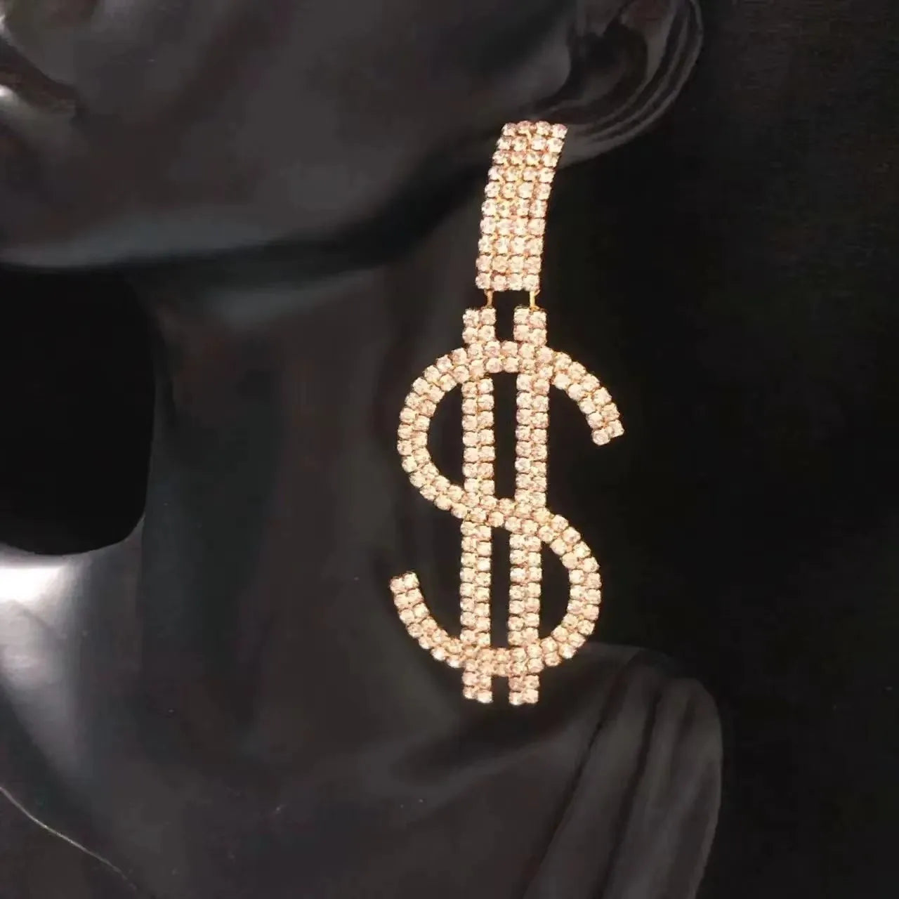 Sparkling Crystal Dollar Pendant Earrings Copper Base — Clear | KIMLUD