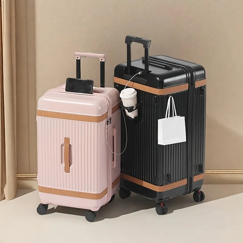 Hardshell ABS+PC Suitcase Large-Capacity With USB Port — White | KIMLUD