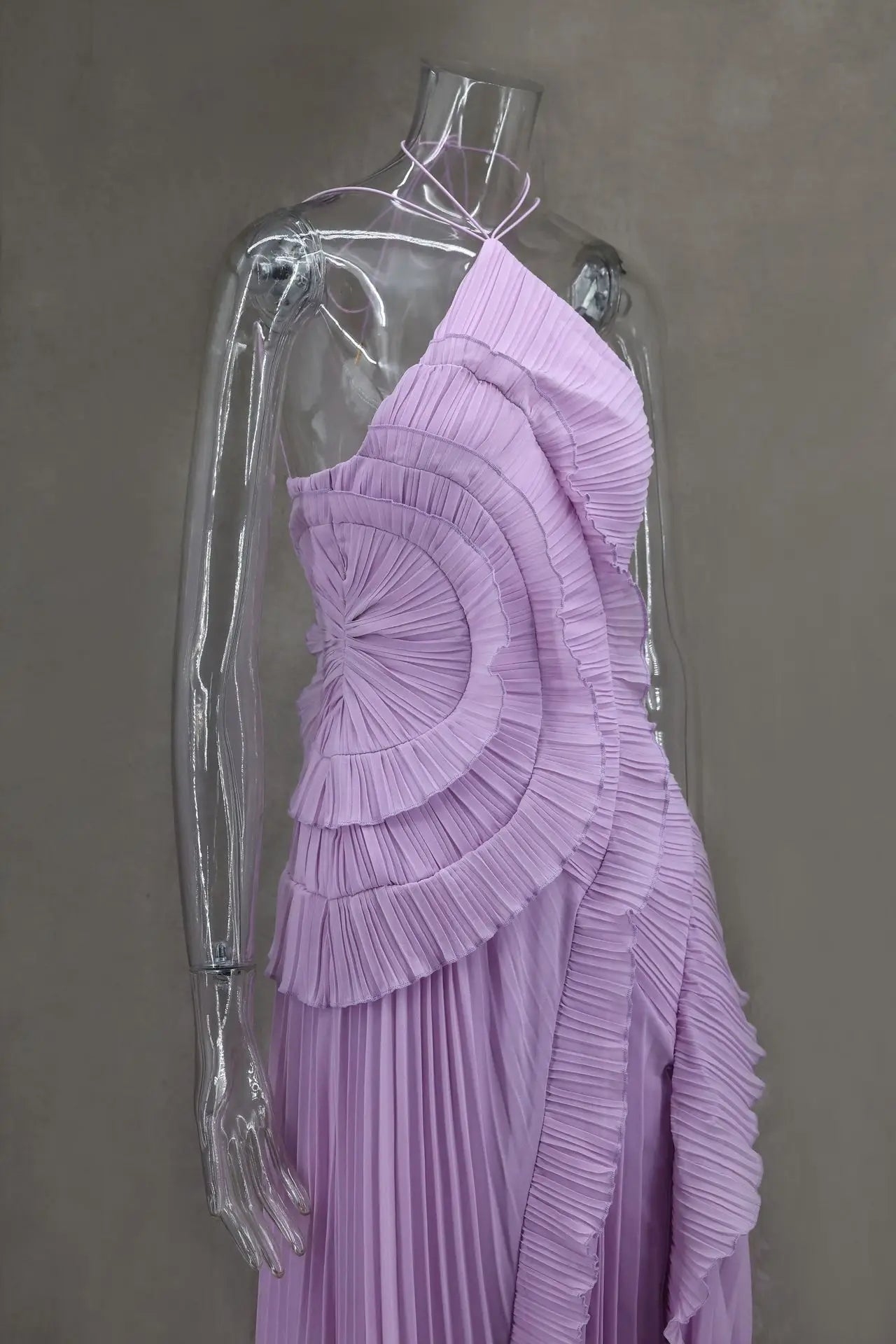Chiffon Pleated Patchwork Sleeveless Summer Dress Women Elegant Halter Backless Split Maxi Dress Ladies Party Evening Dress 2025