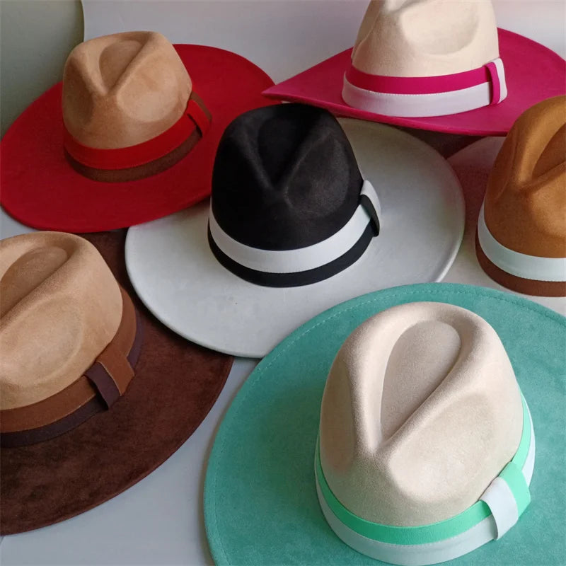 Suede Colorblock Wide-Brim Unisex Hat — Brown | KIMLUD