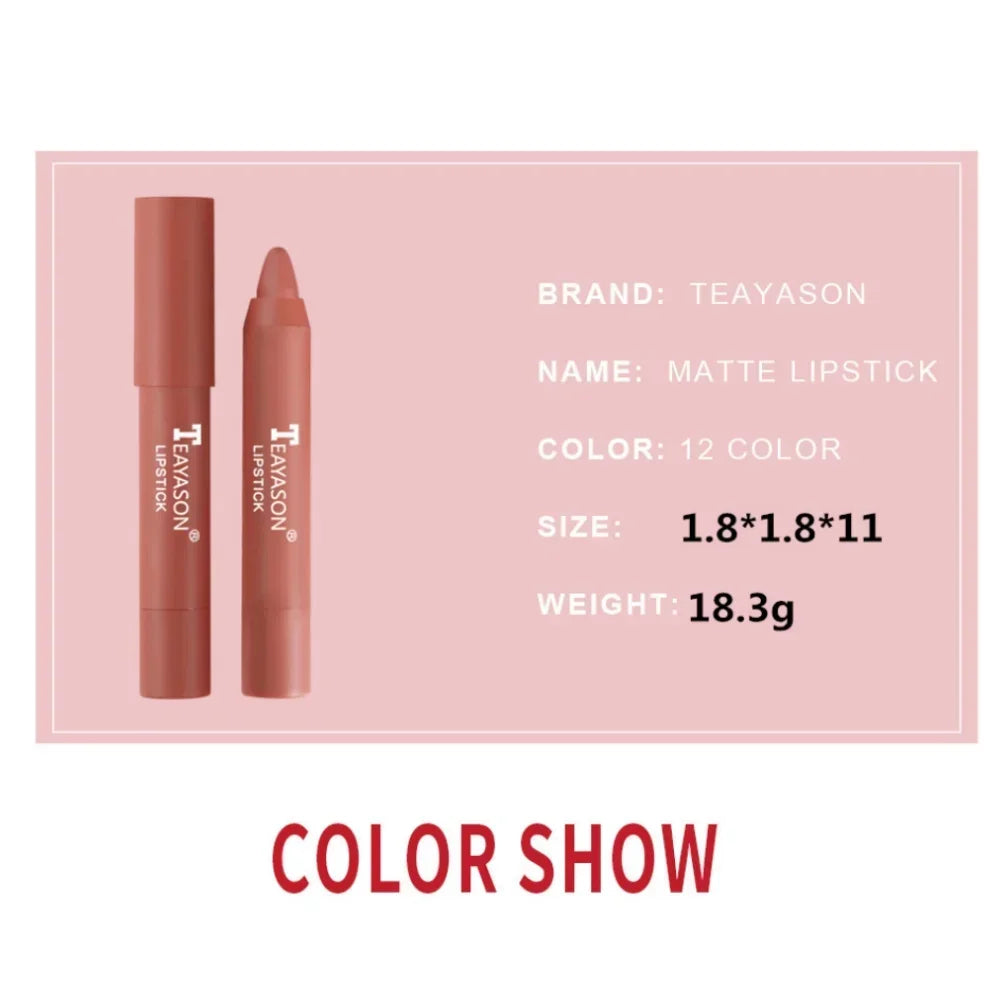 TEAYASON Nude Velvet Matte Lipstick Long Lasting Moisturizing Lip Crayon High Pigment Rotate Lipsticks Pen Woman Cosmetics