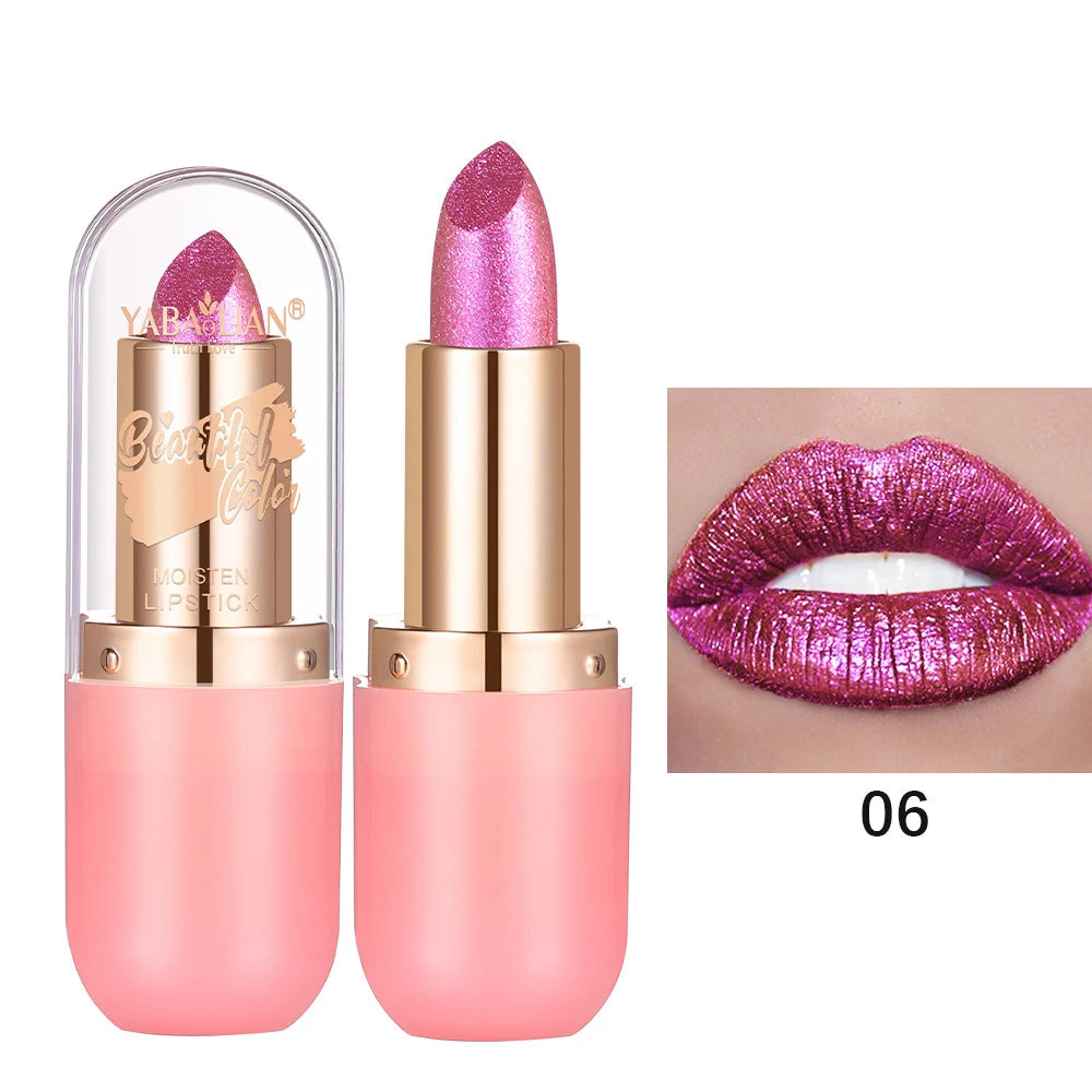 Color Changing Matte Lipstick With Glitter Diamond Finish — Metallic Violet | KIMLUD