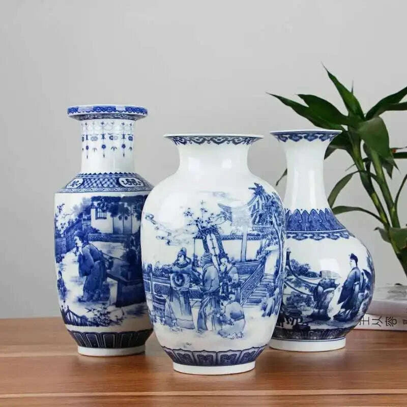 KIMLUD, Classic Chinese Blue and White Ceramic Vase Antique Tabletop Porcelain Flower Vase For Hotel Dining Room Decoration, KIMLUD Womens Clothes