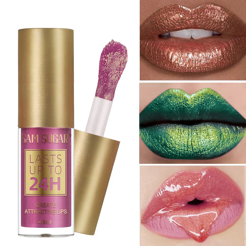 1PC Green Glitter Lip Glaze Waterproof Long Lasting Lip Gloss Bold & Intense Metallic Liquid Lipstick Pearlescent Tint Makeup
