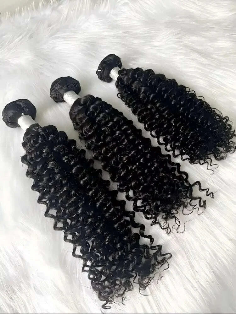 KIMLUD, 12A Brazilian Virgin 100% Human Hair Deep Wave Deep Curly Bundles Sew In Quick Weave Ponytail Closure Extensions 12-30 Inches, KIMLUD Womens Clothes