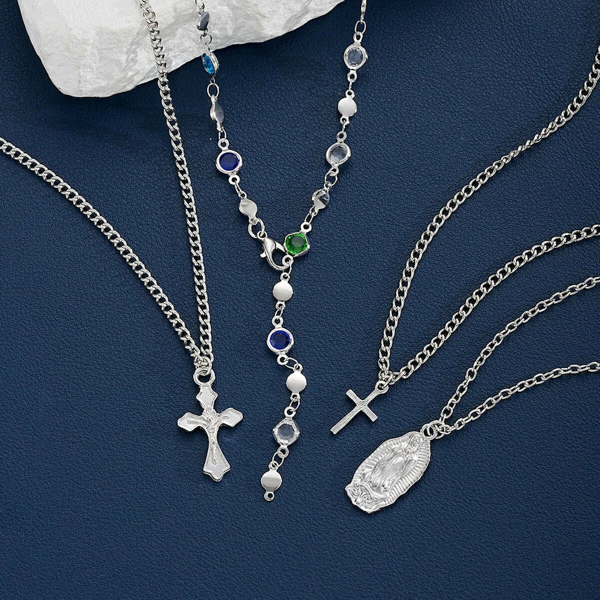 4pcsset-cross-colorful-crystal-necklaces-for-women-simple-gold-silver-color-y-shaped-pendant-necklace-set-new-christian-jewelrykimludkimlud-35576746