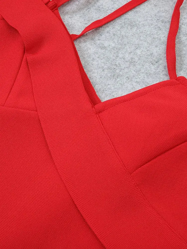 BEAUKEY Women Long Dress Bodycon HL Bandage Dress Side Split Deep V Neck Spaghetti Strap Party Dresses Red off Shoulder XL