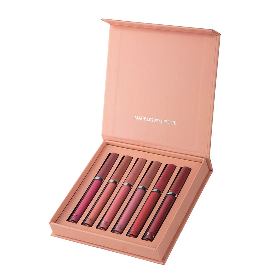 Matte Lip Gloss Set Six Shade Palette — Rose | KIMLUD
