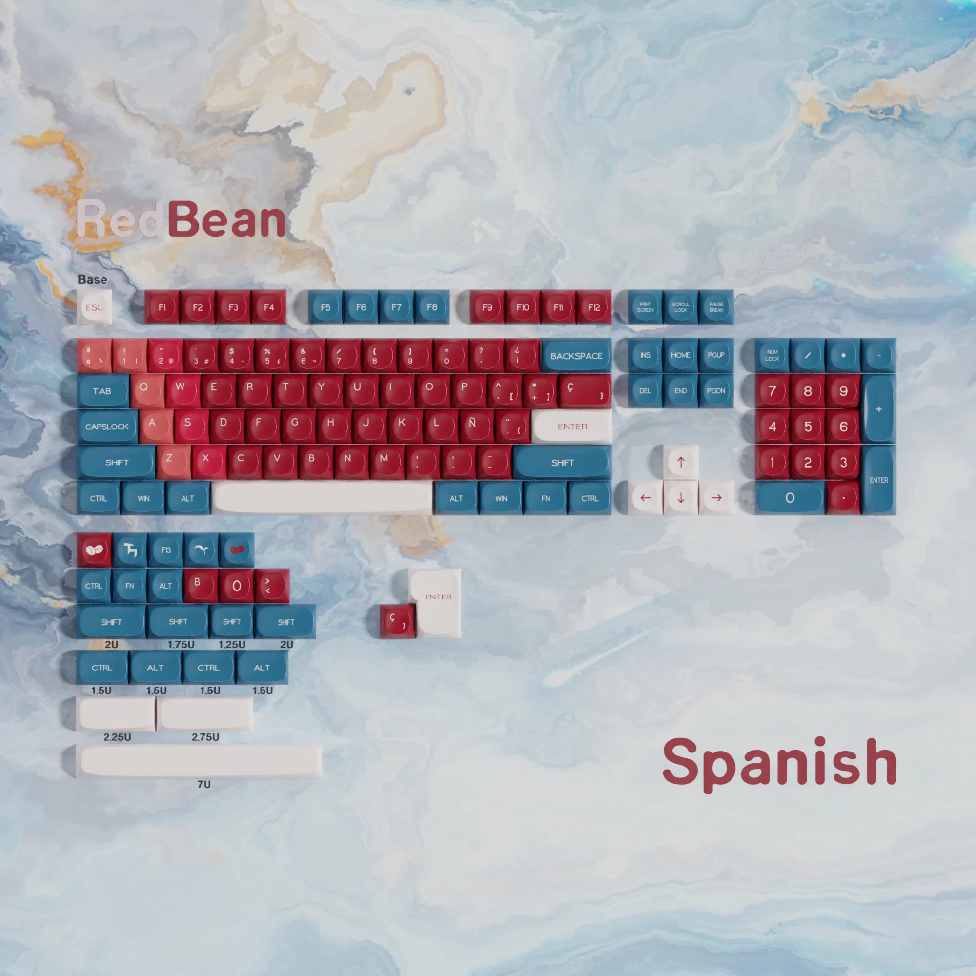 Red Bean Keycaps MOA Profile Dye-Sub KR RU Spanish German French Arabic ABNT2 ISO ANSI Layout For mechanical keyboards 7u Space