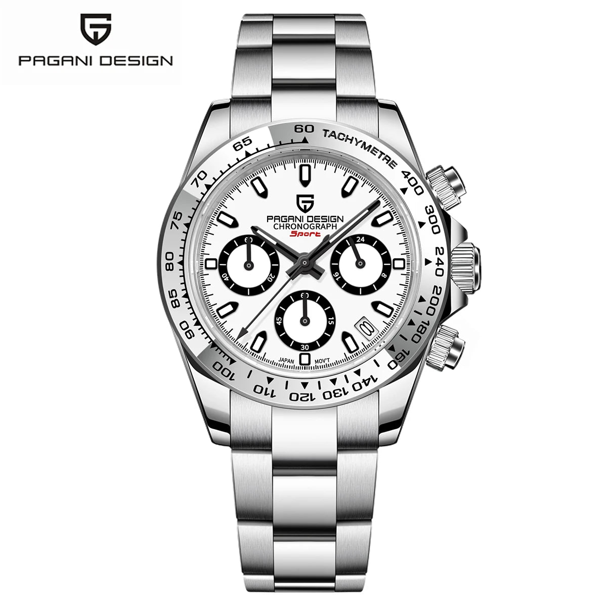 New PAGANI DESIGN Stainless Steel Bracelet Men's Quartz Watch Luxury Sapphire Glass Chronograph VK63 Men's Reloj Hombre Watch