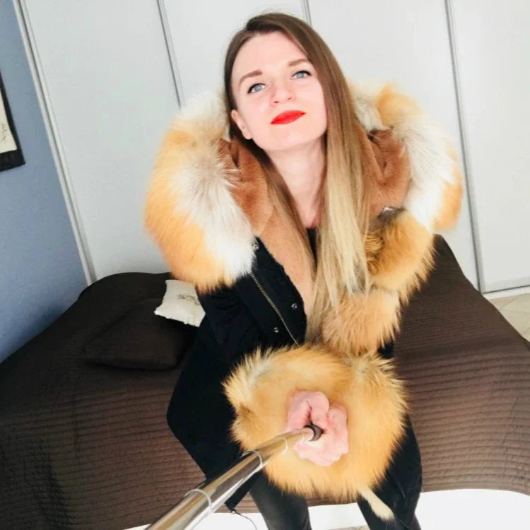 OFTBUY 2024 Fashion Winter Jacket Women Real Fur Coat Natural Real Fox Fur Collar Loose Long Parkas Big Fur Outerwear Detachable