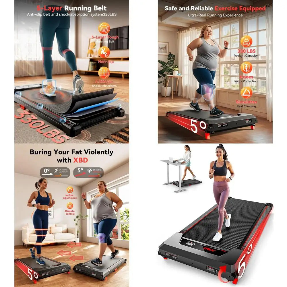 Compact Desk Treadmill With Incline, 2.5HP Quiet Home Office Run — Black | KIMLUD