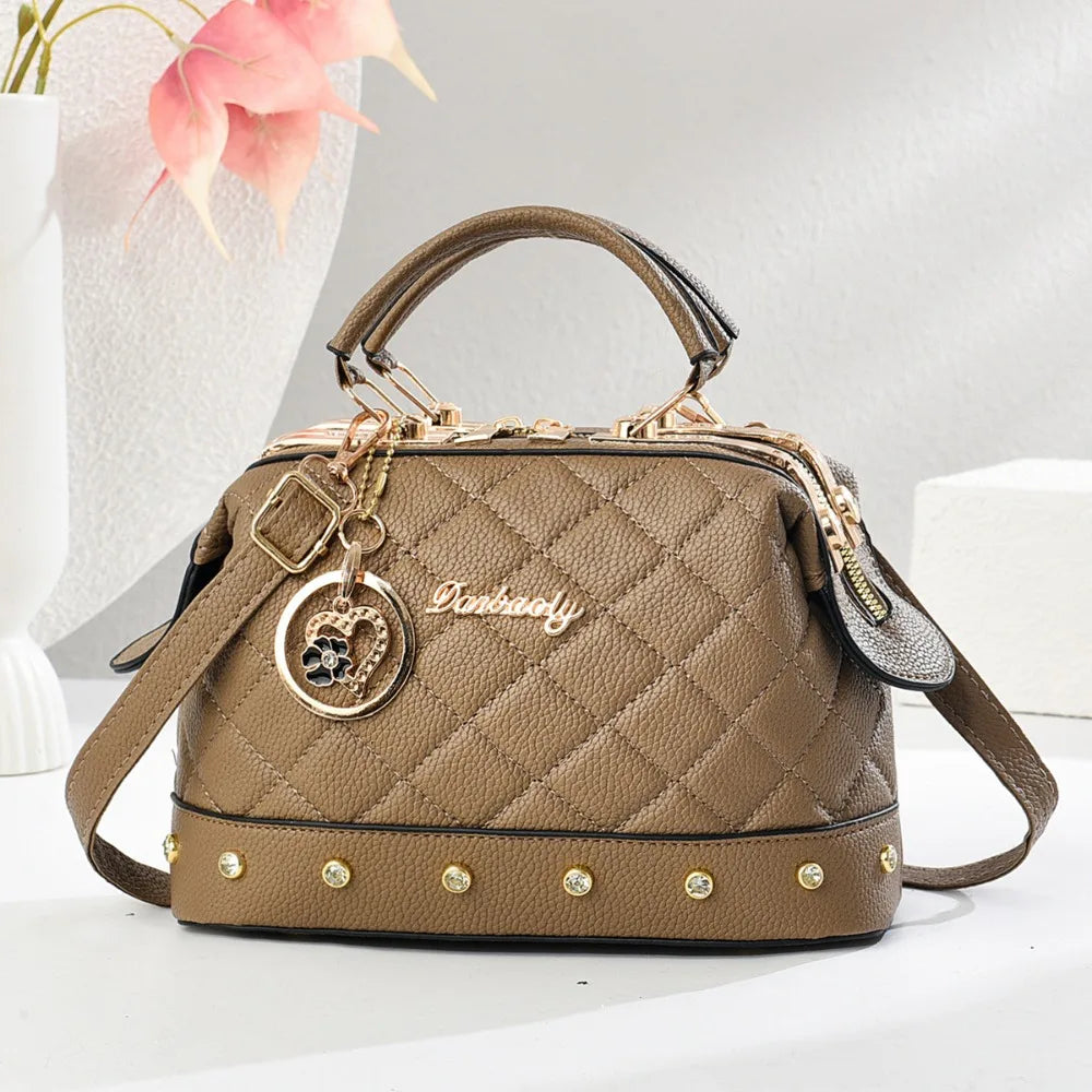 PU Leather Square Bag Rivet Crossbody — Black | KIMLUD