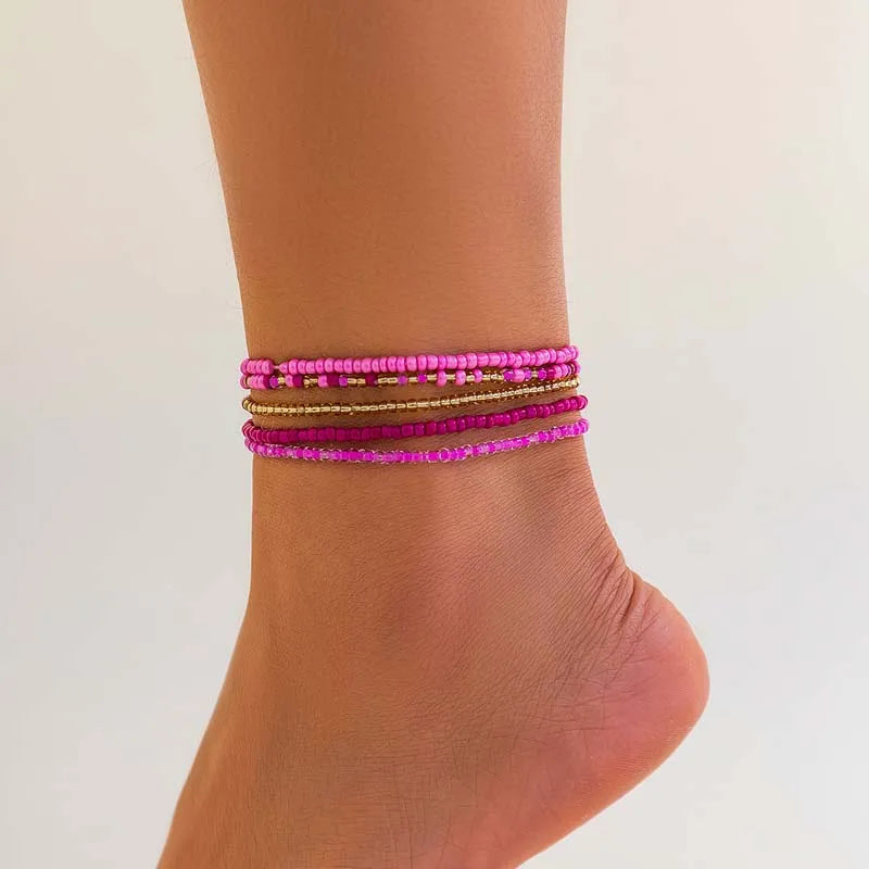 Bohemian Beaded Waist Chain Multilayer Belt — Orange | KIMLUD