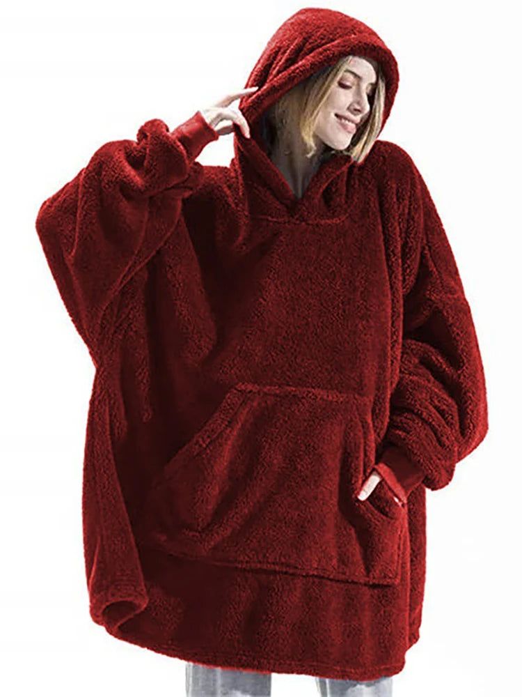 Hoodie Blanket - Oversize - Double-Faced Fleece Polyester Cotton | KIMLUD