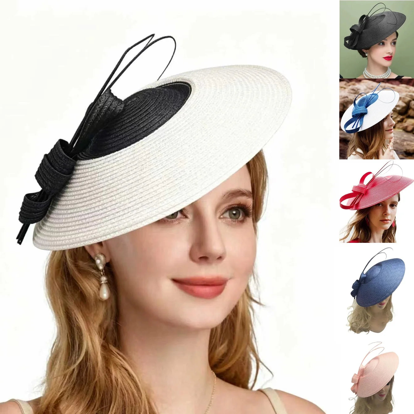 Polyester Fascinator Pillbox Hat — Black White | KIMLUD