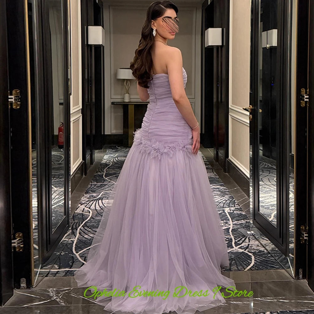 Classic Tulle Evening Dress Graceful Strapless Prom Dresses Fashion Crystal and Flowers Customized Special Occasion Gowns